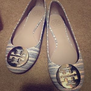 Tory Burch Reva Flat ivory/navy with gold